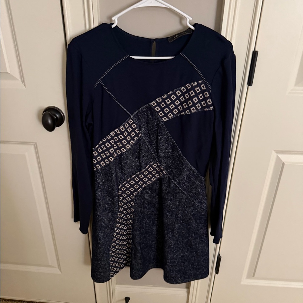 BCBGMaxAzria Navy Shirt with Geometric Design